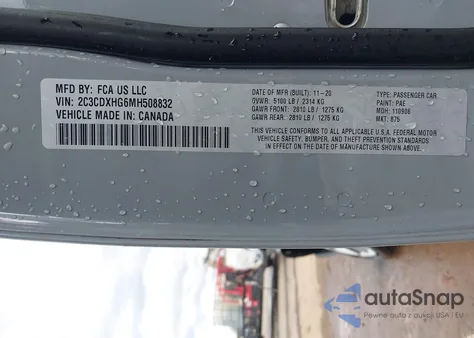 2021 Dodge Charger Gt Rwd z USA, uszkodzony, nr VIN 2C3CDXHG6MH508832